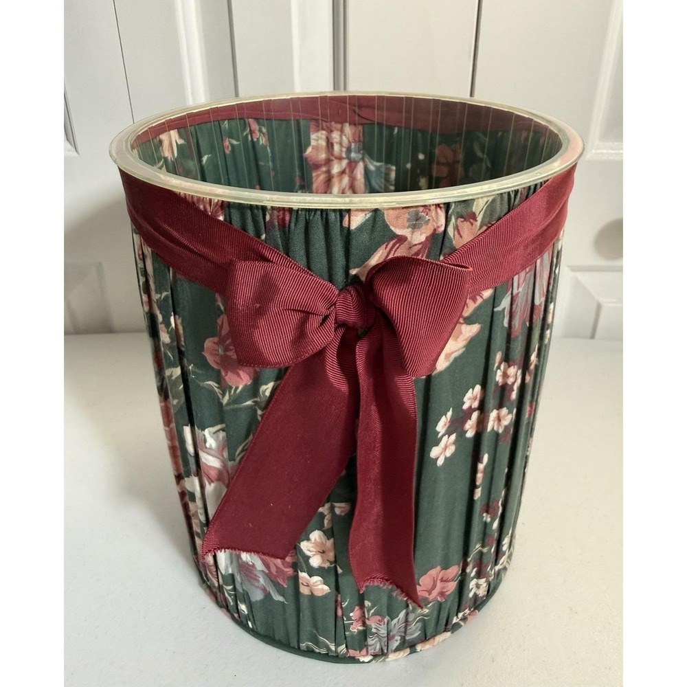 Vintage Croscill Floral Wastebasket with Bow,  Durable Plastic Cottage Core